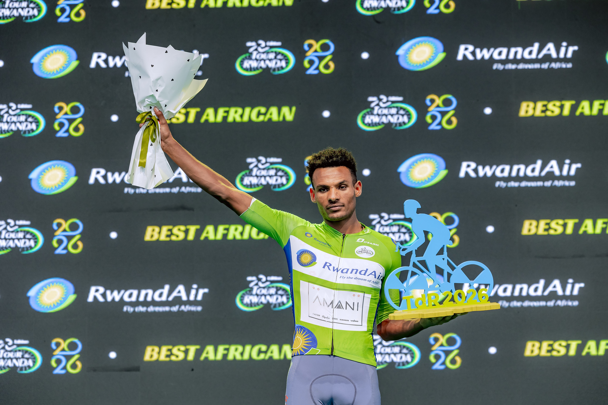 Umunya-Ethiopia Amaniel Desta wa Team Amani ikinamo Muhoza Eric na Niyonkuru Samuel, yabaye uwa kane muri Tour du Rwanda 2026