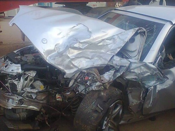 Imodoka ya Riderman yo mu bwoko bwa Mercedes Benz nayo yangirikiye mu mpanuka yabaye kuwa 31 Nyakanga 2014.