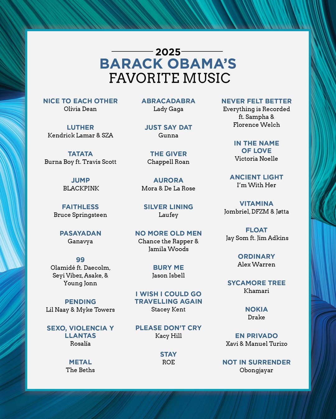 Indirimbo zashimishije Barack Obama mu 2025
